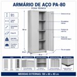 Armário de Aço PA-80 com 3 Prateleiras 180 cm