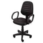 Cadeira Executiva Alta Costurada em perspectiva frontal oposta, com braços fixos Corsa e base giratória preta.