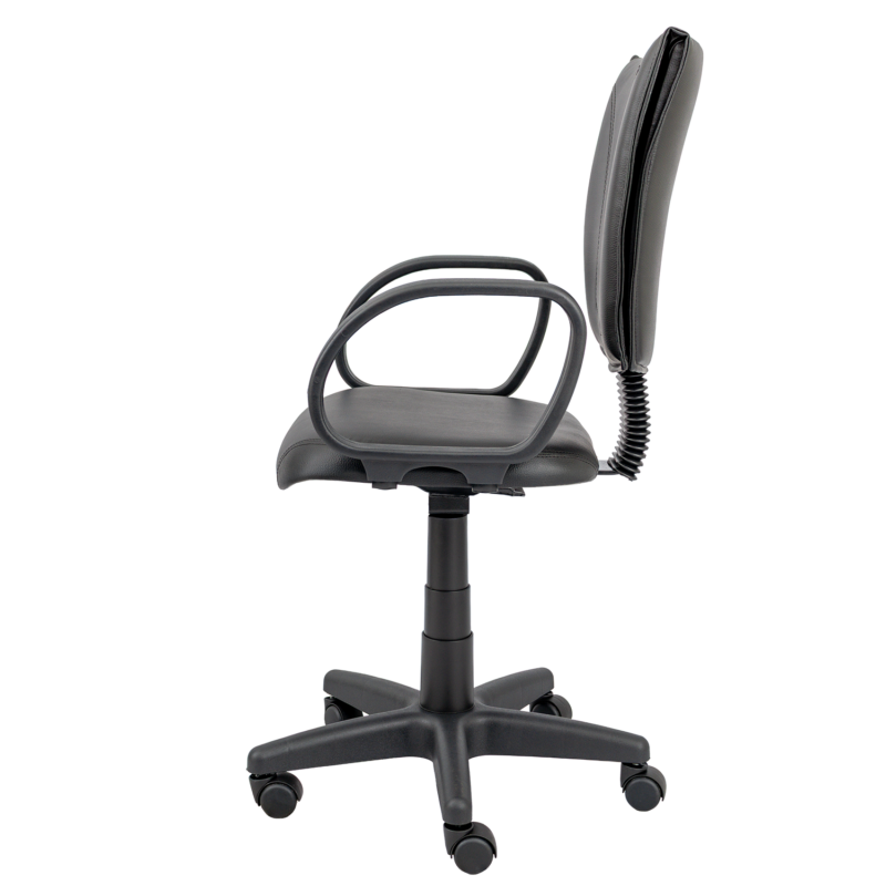 Cadeira B-One Costurada em perfil lateral oposto, com braço Corsa, base giratória e rodízios PP.