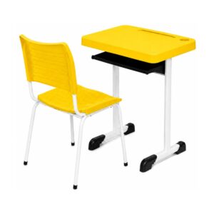 Conjunto Escolar Individual Adulto Mesa e Cadeira Amarelo