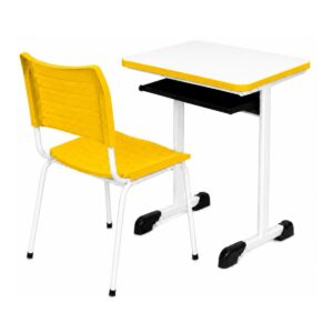 Conjunto Escolar Individual Adulto Mesa e Cadeira Amarelo