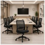 Cadeira de Escritório Ergonômica Vitalis em sala de reunião corporativa e ambiente de diretoria.