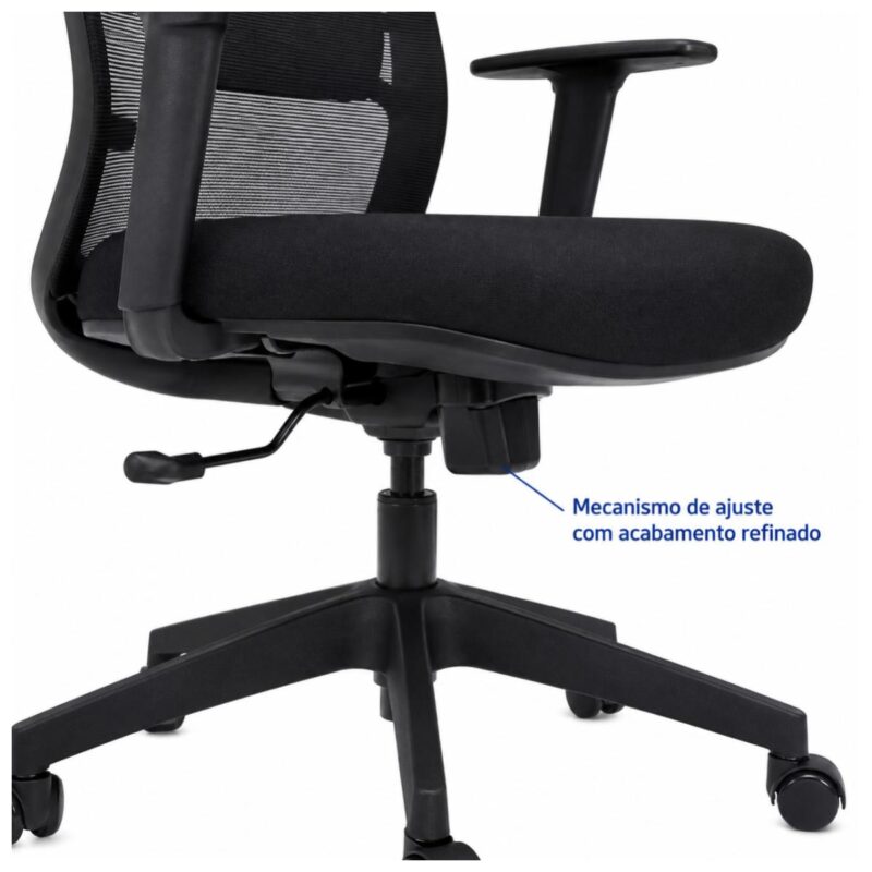 Macro da superfície do encosto em tela respirável da Cadeira Ergonômica Vitalis preta.