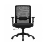 Cadeira de Escritório Ergonômica Vitalis em vista frontal, com encosto telado, suporte lombar e braços reguláveis aparentes.
