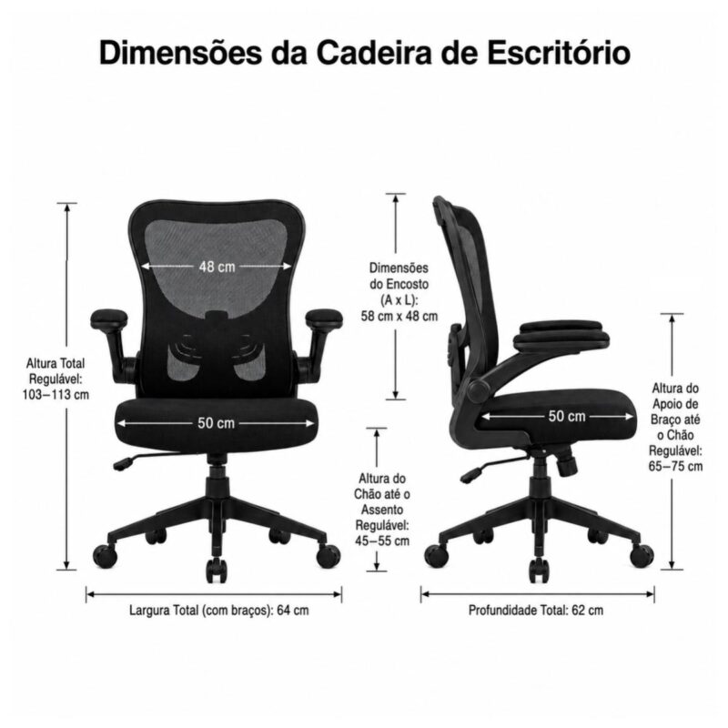 Cadeira de Escritório Cadeira de Escritório Presidente Ergonômica Giratória Preta