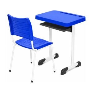 Mesa e Cadeira Escolar Individual Ergonomia Adulta Azul