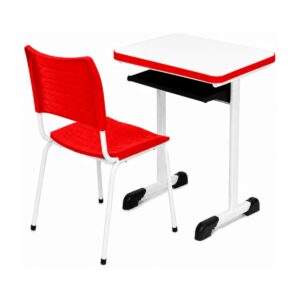 Conjunto Escolar Individual Adulto Mesa e Cadeira Vermelho